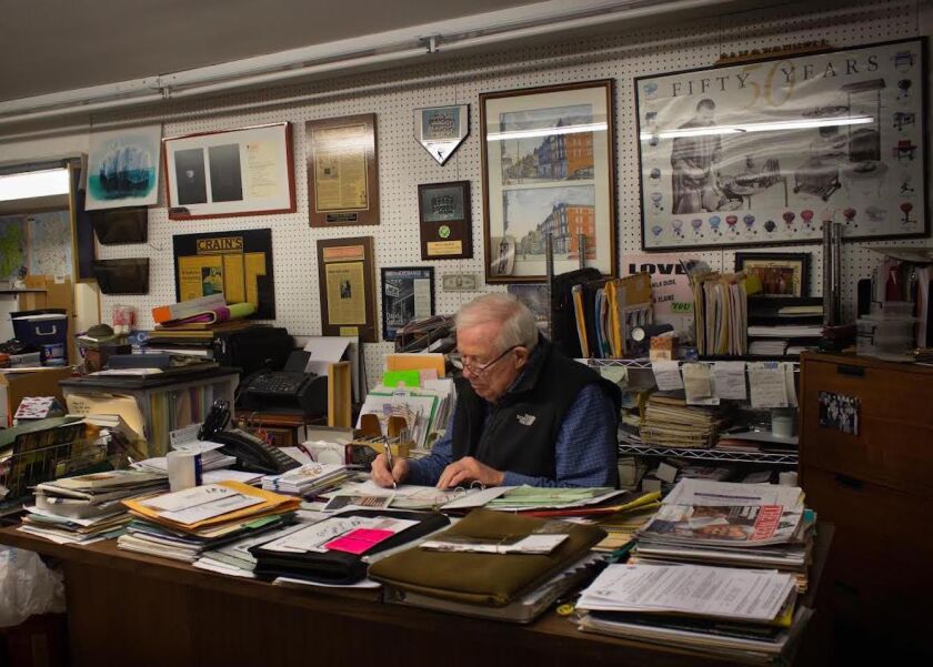 Dan O’Donnell last year in his basement office at Armitage Hardware. Sometimes, he’d snack there on a cinnamon roll from Ann Sather’s restaurant, one of his favorite treats.