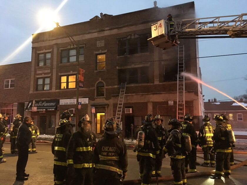 Fire crews respond to an extra-alarm fire early Friday in the 2900 block of West 63rd Street. | Chicago Fire Media Affairs