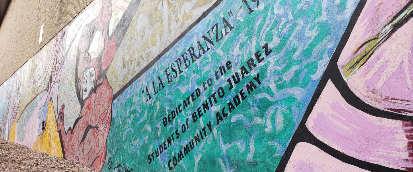“A La Esperanza” mural at Benito Juarez Community Academy.