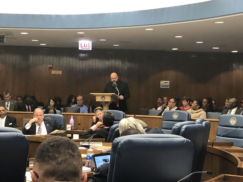 Troy O’Quin testifies before the Cook County Rules Committee. File Photo.