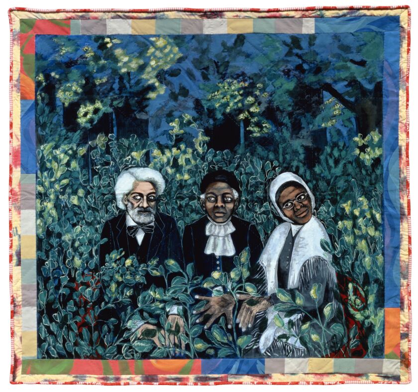 Faith Ringgold (b. 1930, New York, NY), Wanted: Douglass, Tubman, and Truth: The American Collection #10, 1997. Acrylic on canvas with painted and pieced fabric; 77 × 81 in.