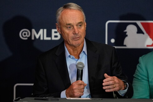 MLB commissioner Rob Manfred answers questions during a news conference at the MLB winter meetings on Dec. 8, 2025, in Orlando, Florida.
