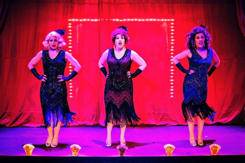 Britt-Marie Sivertsen (from left), Melissa Young and Steph Vondell are burlesque performers in “The Nance,” a play-with-music at the Pride Arts Center through July 30. | PAUL GOYETTE