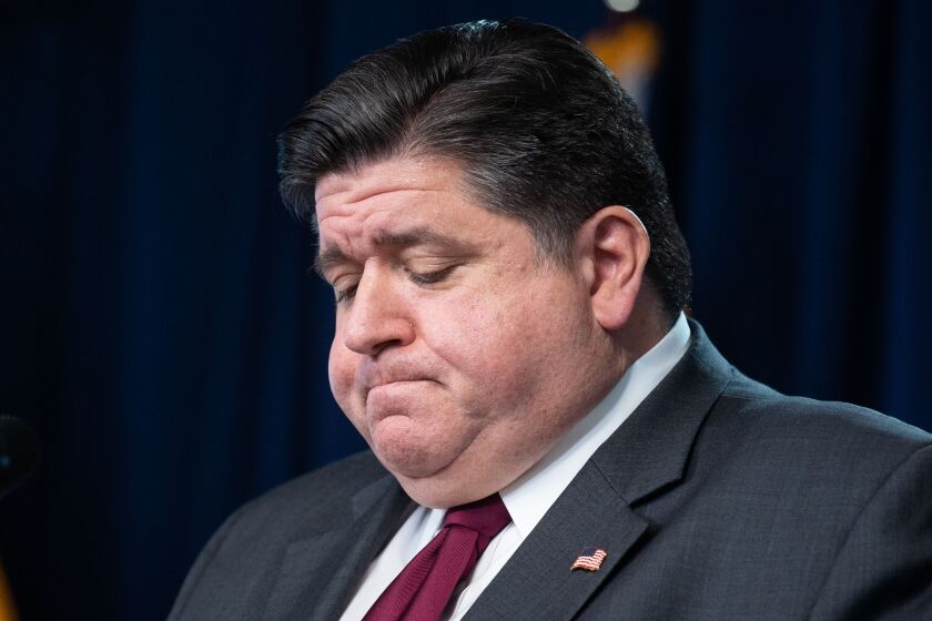 Gov. J.B. Pritzker at a coronavirus briefing in November.