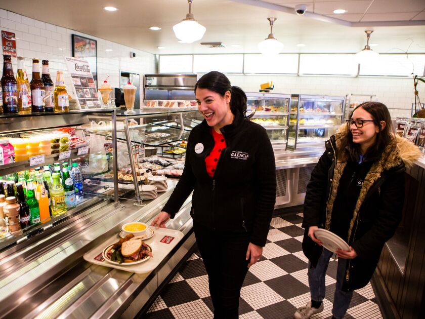 City Clerk Anna Valencia at Manny’s Deli, Feb. 26, 2019. | James Foster/For the Sun-Times