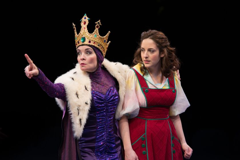 Susan Moniz (left, as Queen Evermean) and Dara Cameron as Ruth in the 2015 production of “The Princess and the Pea” at Marriott Theatre in Lincolnshire.