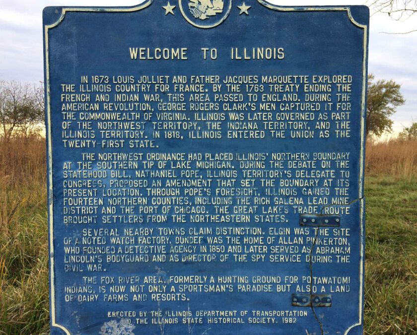 A historical marker along Route 47 south of Hebron tells how the area ended up in Illinois instead of Wisconsin. | Mick Zawislak/Daily Herald