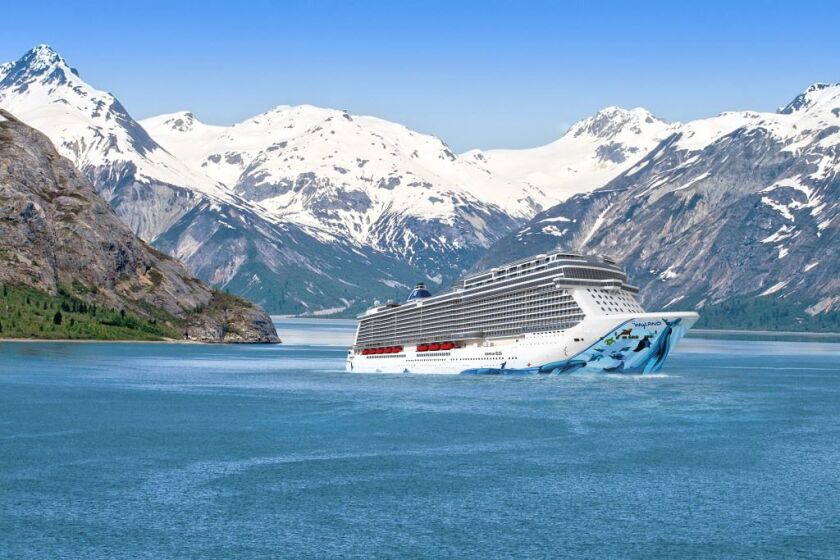 This image rendering provided by Norwegian Cruise Line shows Norwegian Bliss, a new ship launching this spring and heading to Alaska for the season. The ship is purpose-built for enjoying natural scenery with a 180-degree observation lounge perfect for wa
