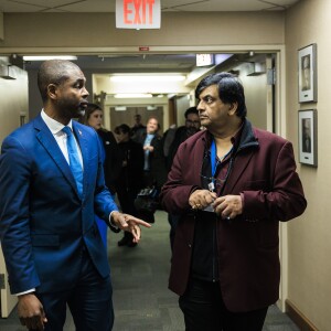 State Rep. La Shawn K. Ford (left) speaks with Resilience Healthcare CEO Manoj Prasad after a press conference Wednesday to discuss the conditions at West Suburban Medical Center in Oak Park.