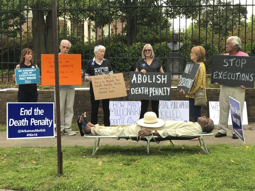 Pulaski County Circuit Judge Wendell Griffen is shown taking part an anti-death penalty demonstration outside the Arkansas governor’s mansion Friday. Griffen issued a temporary restraining order blocking the state from using its supply of vecuronium bromi