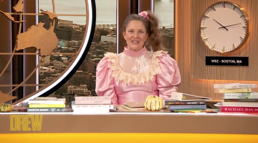 Josie Geller from “Never Been Kissed” in her signature prom dress on “Drew’s News.”