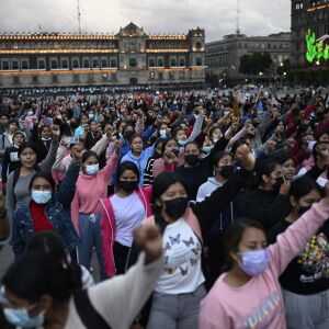 A demonstration on Sept. 26 , 2022 in Zocalo Square in Mexico City to mark the eighth anniversary of the disappearance of 43 students of a teaching training school.