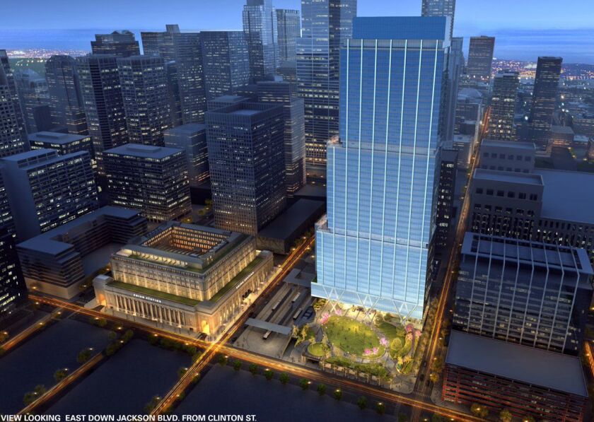 A rendering of the new office tower, and the additional floor on the Head House accommodating more hotel rooms, planned for Union Station.