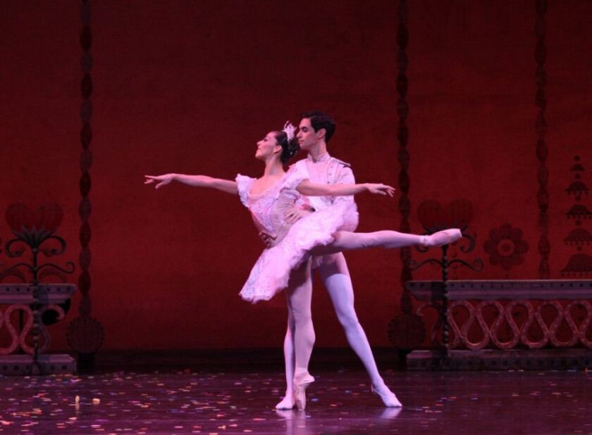 Yumelia Garcia (partnered by Maura Villanueva) in “The Nutcracker.”