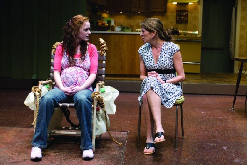 Rachel Brosnahan (left) rehearses with Lauren Katz in the 2009 Steppenwolf Theatre play “Up.” | Michael Brosilow