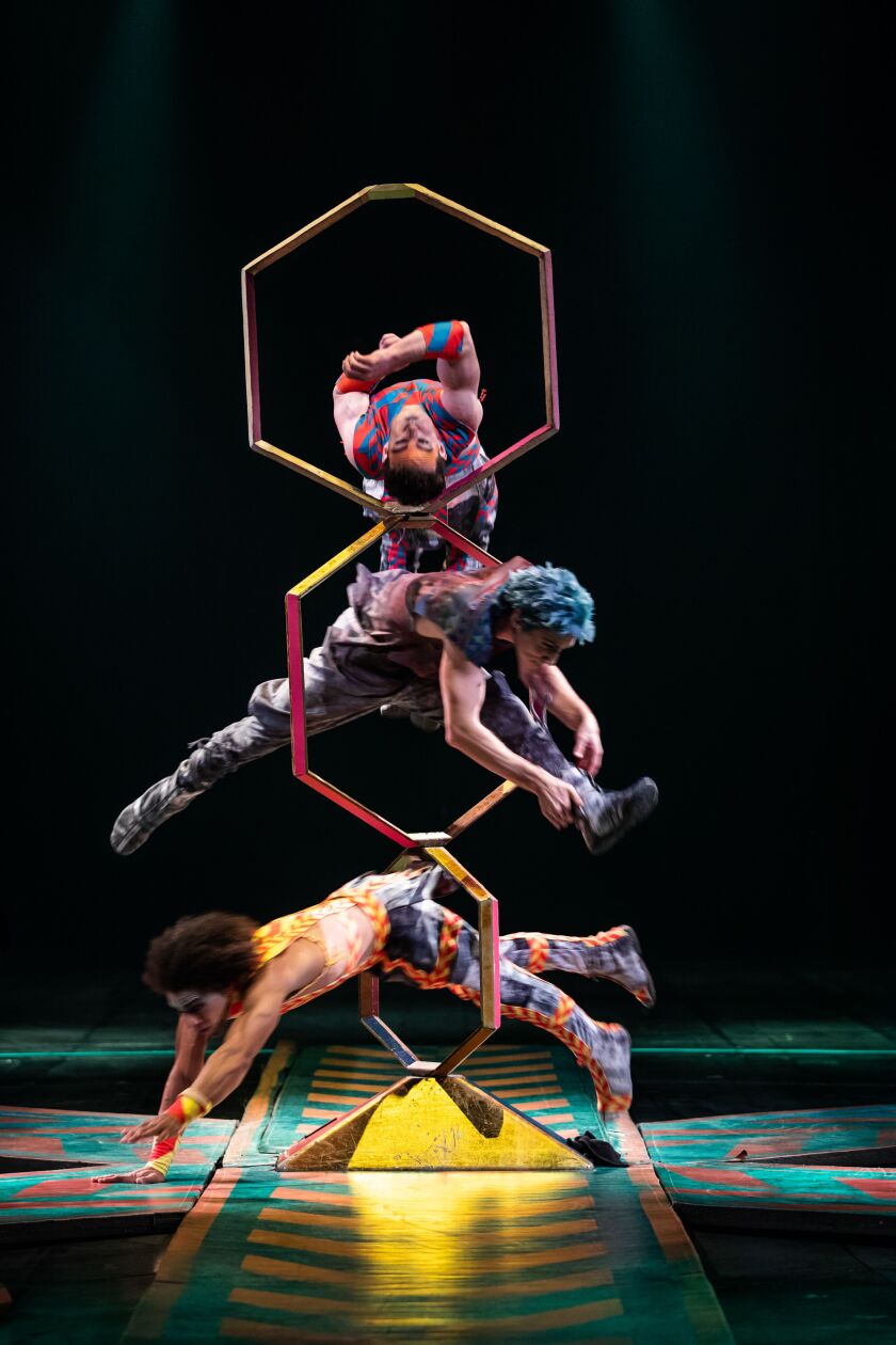 Kevin Beverley is among the troupe performing the intricate shape-diving hoop routine in Cirque du Soleil’s “Volta.” | Matt Beard