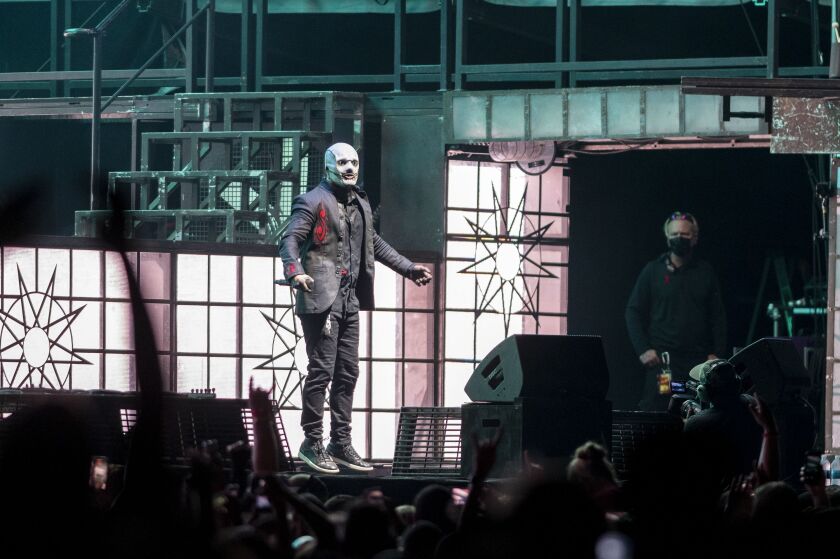 Slipknot performs at the Riot Stage on the final night of Riot Fest.