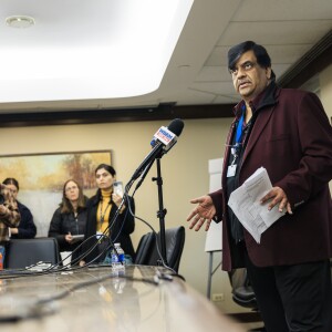 Resilience Healthcare CEO Manoj Prasad explains the financial situation at West Suburban Medical Center during a news conference Wednesday about the hospital’s temporary closure and plans to try to reopen it.