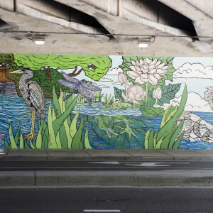 “Day into Night: Lincoln Park’s Living Canvas” is two 100-foot murals on either side of an underpass that connects Lincoln Park to North Avenue Beach.