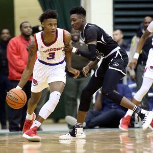 Curie’s Dajuan Gordon (3) dribbles away from Orr’s Tujautae Williams (22) in their CPS semi final game at Chicago State University, Friday, February 15, 2019. | Kevin Tanaka/For the Sun Times