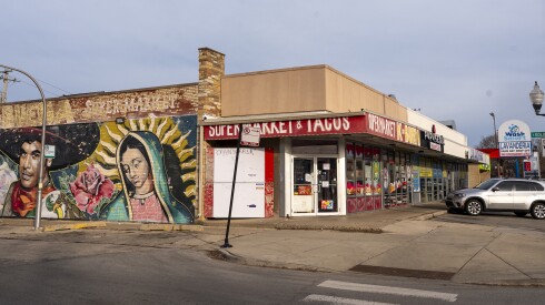 This mural by Angel Silva is on the side of the K-Buena Supermarket at West Marquette Road and South Kolin Avenue.
