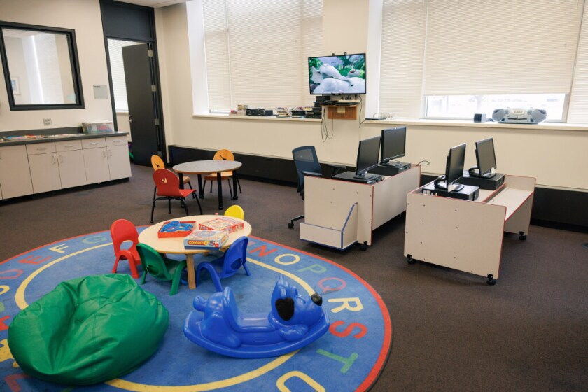Computers, toys, and board games in the Children’s Room at the Domestic Violence Courthouse at 555 W. Harrison St in West Loop, Monday, September 23, 2024. I Anthony Vazquez/Sun-Times