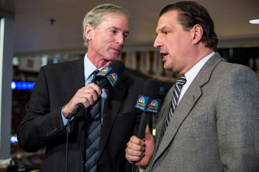 Eddie Olczyk, right, with Pat Foley. | James Foster/For the Sun-Times