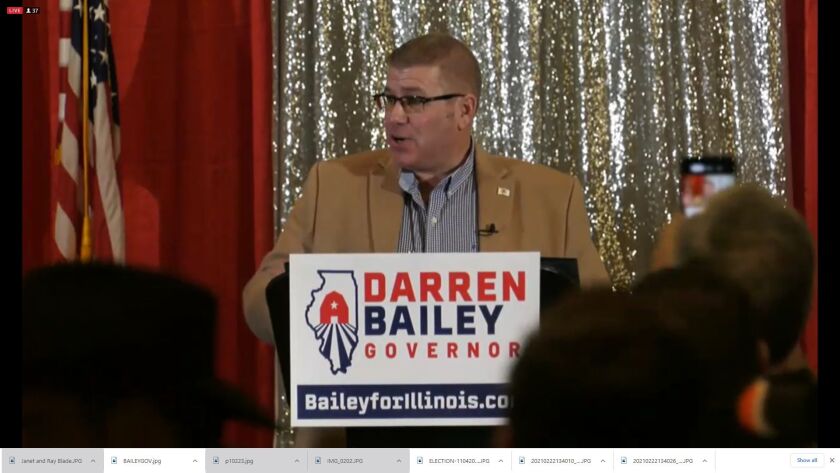Republican state Sen. Darren Bailey launches his bid for governor in Effingham last month.