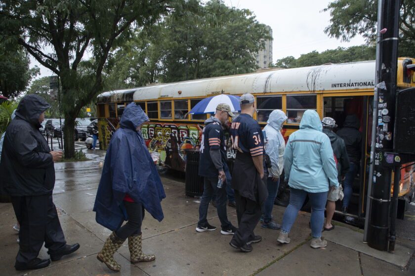 Bears fans can catch a bus outside Reggie's Chicago on Sunday for a free ride to Soldier Field. September 11, 2022.