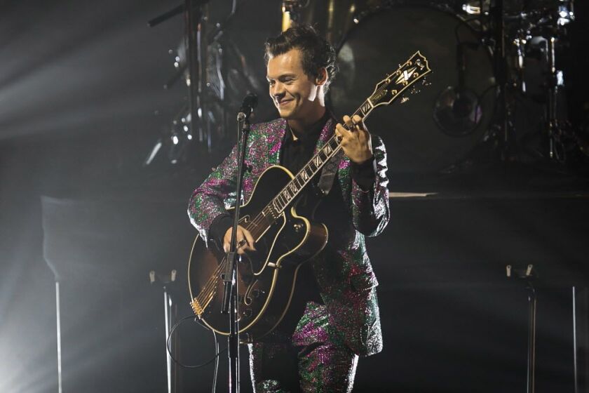 Harry Styles navigated myriad music styles during his Chicago Theatre concert Tuesday night, Sept. 26, 2017. | Ashlee Rezin/Sun-Times