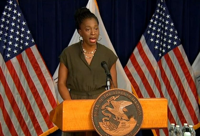 Illinois Public Health Director Dr. Ngozi Ezike speaks at the COVID-19 briefing on Wednesday.