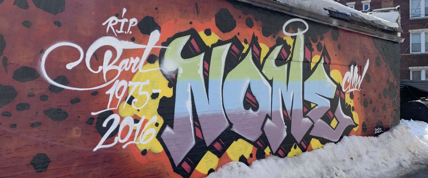 Won Kim, who’s Kimski’s head chef as well as a partner in the restaurant at 960 W. 31st St., occasionally will paint a wall himself, using the name Revise CMW. This one is a tribute to a graffiti crew member named Bart, who died last year.