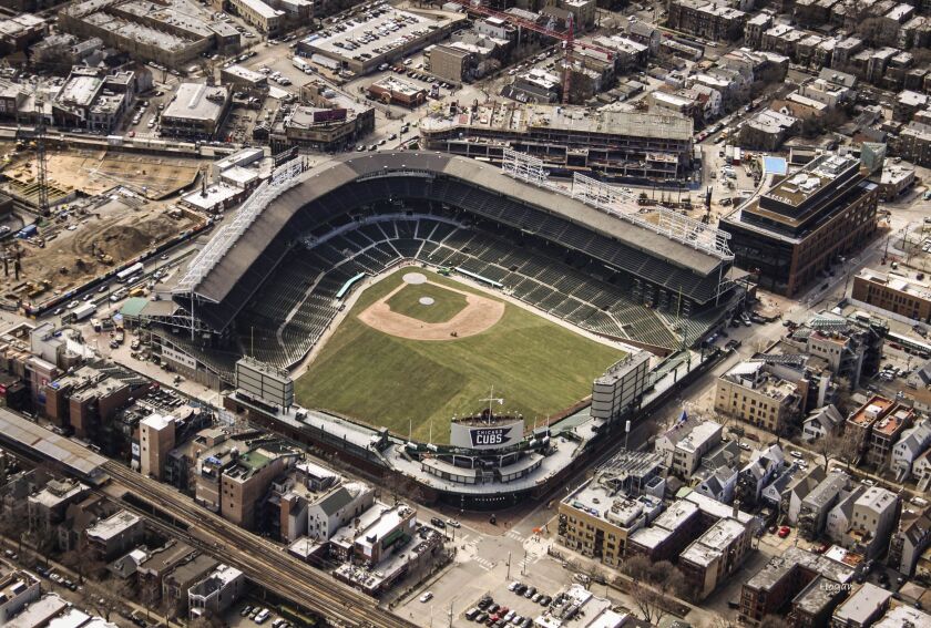 Aerial photos of Wrigley Field with fresh sod taken Saturday, April 1, 2017. | Lee Hogan/For the Sun-Times