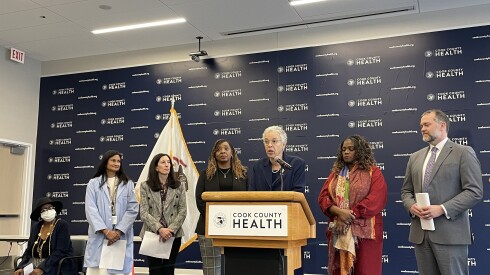 Cook County Board President Toni Preckwinkle at Cook County Health where she joined health officials to fight misinformation about Medicaid. She and others stressed that new work requirements for the health insurance program won't start until 2027.