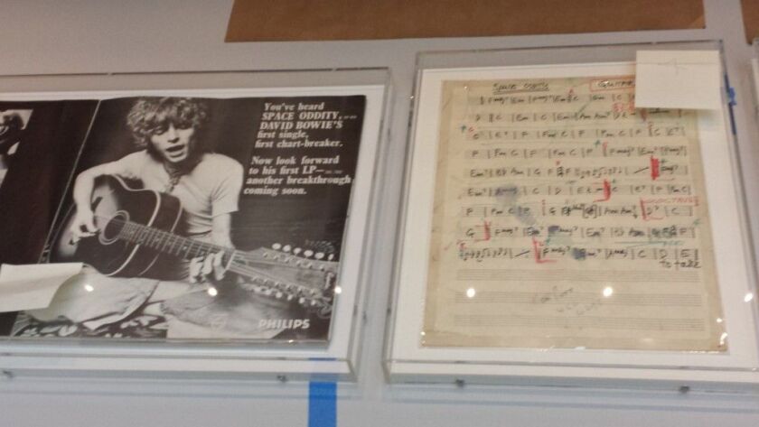David Bowie’s original music for “Space Oddity,” on display at the exhibit “David Bowie Is” at the MCA. | PHOTO BY MIRIAM DI NUNZIO/SUN-TIMES