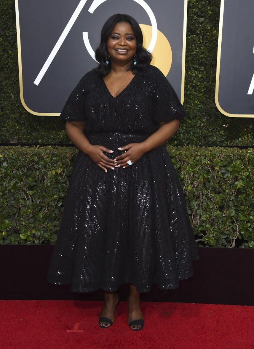 Oscar winner Octavia Spencer (“The Help”) and Golden Globe nominee for Best Performance by an Actress in a Supporting Role in any Motion Picture (“The Shape of Water,”) arrives at the 75th annual Golden Globe Awards at the Beverly Hilton Hotel on Sunday,