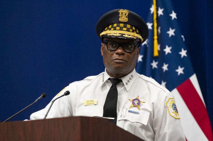 Chicago Police Supt. David Brown gives a press briefing on a police shooting of an unarmed 13-year-old boy, Thursday, May 19, 2022.