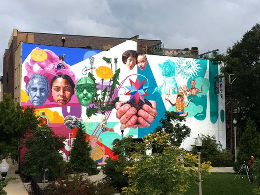 Howard Tullman’s face is among a half dozen or so featured on a new mural by Jeff Zimmermann along The 606. | Courtesy of Howard Tullman.