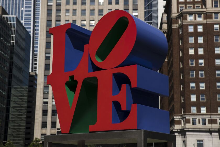 Shown is the Robert Indiana sculpture “LOVE” in John F. Kennedy Plaza, commonly known as Love Park, in Philadelphia, Monday, May 21, 2018. | AP Photo/Matt Rourke