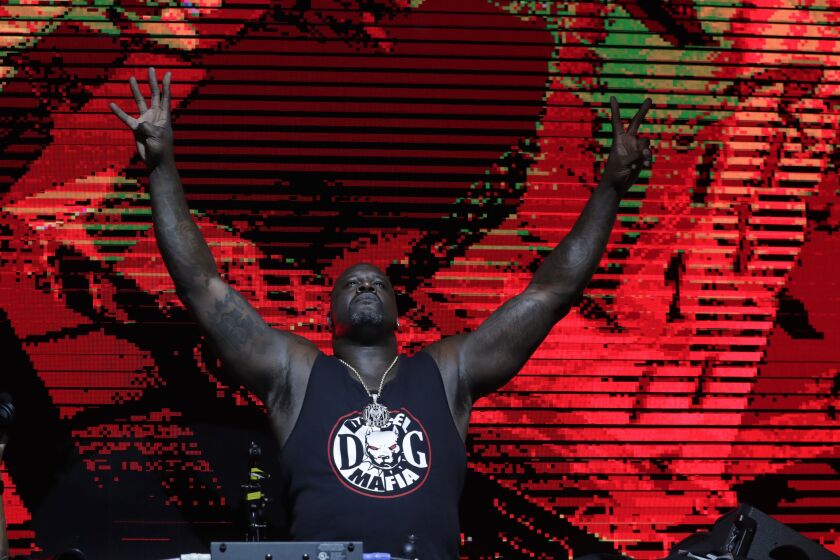 Shaquille O’ Neal DJ’s at Shaq’s Fun House, earlier this month in Miami. The NBA legend brings an all-star lineup of music to Concord Music Hall on Feb. 15.