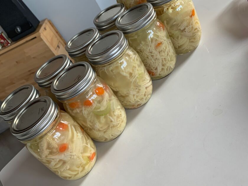 David Spencer’s homemade chicken noodle soup can be conveniently stored in mason jars for future meals or to share with family and friends.
