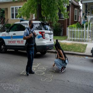 Students protested outside Board of Education President Miguel del Valle’s home last year in an effort to remove police from schools.