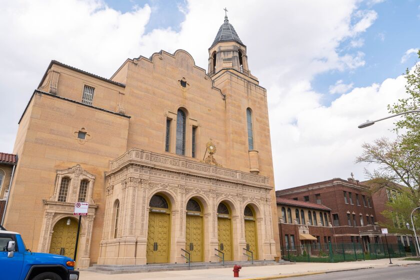 Our Lady of Victory church located at 5212 West Agatite Avenue in the Portage Park neighborhood, Monday, April 24, 2023. | Tyler Pasciak LaRiviere/Sun-Times