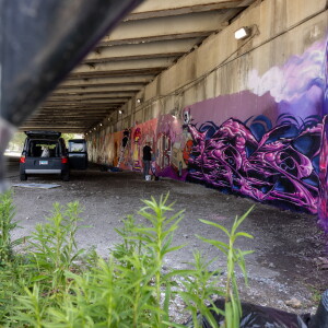 The sprawling mural incorporates a mix of street art and graffiti on an I-90 viaduct near Western Avenue and Logan Boulevard.