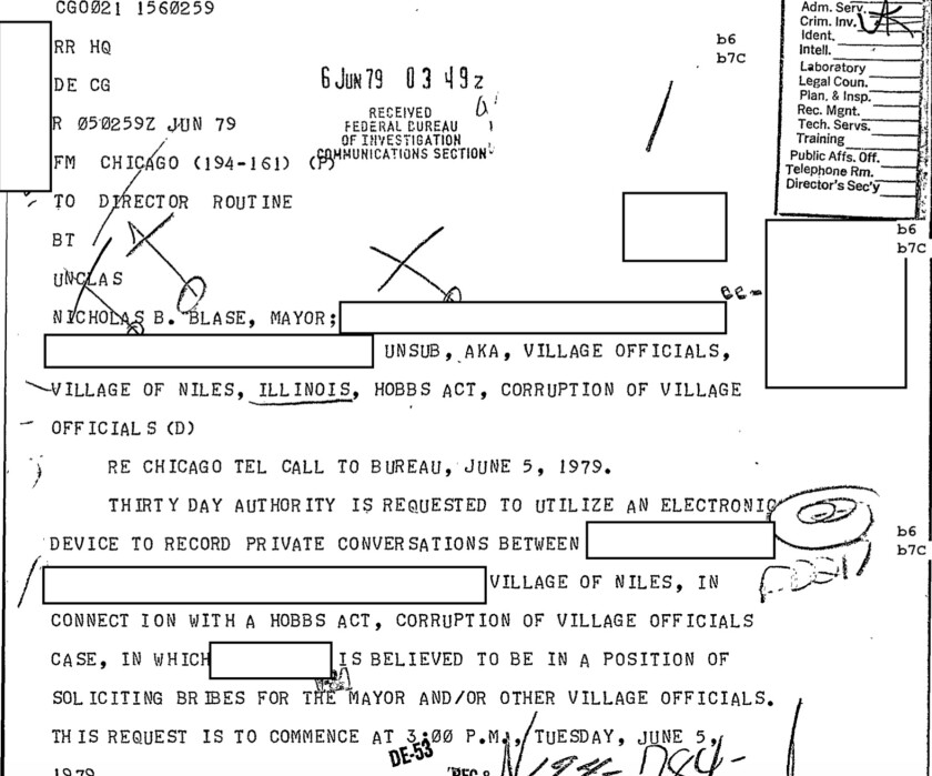 Among the records in late Niles Mayor Nicholas Blase’s FBI files.