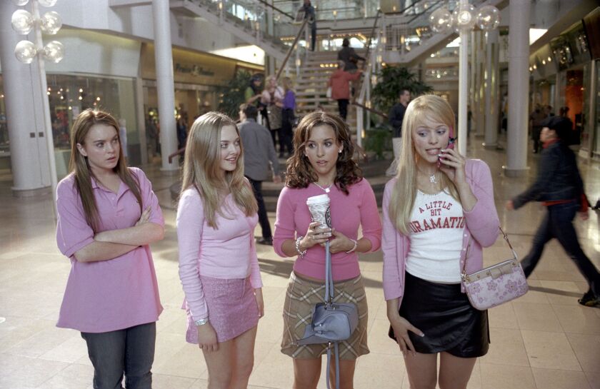 (Left to right) Lindsay Lohan as Cady, Amanda Seyfried as Karen, Lacey Chabert as Gretchen and Rachel McAdams as Regina in “Mean Girls.” Paramount Pictures presents a Lorne Michaels Production, “Mean Girls,”