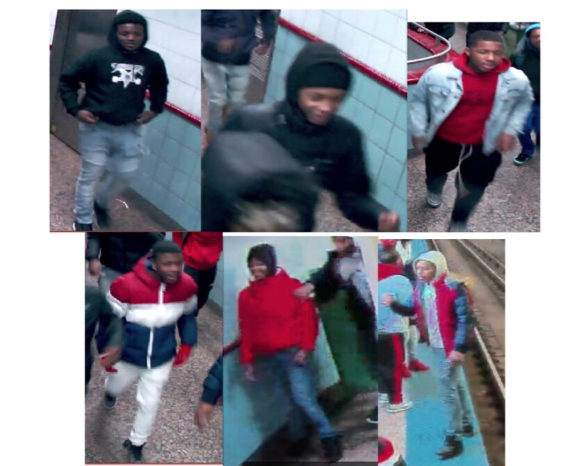Police released surveillance photos of a group of suspects who attacked three people at a Near North Side Red Line stop on Saturday. | Chicago police