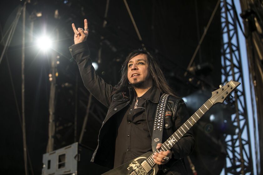Sin Quirin, of Ministry, performs on day one of Riot Fest in Douglas Park. | Ashlee Rezin/Sun-Times