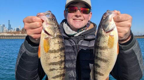 Casey Shell with jumbo perch on the Chicago lakefront. Provided photo