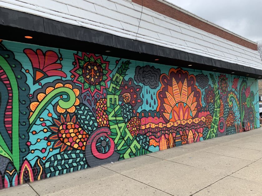 “Color Through Chaos” is the title of this mural that was painted at the Honeybear Cafe in Rogers Park amid the racial unrest that followed George Floyd’s killing in Minneapolis by a white police officer.